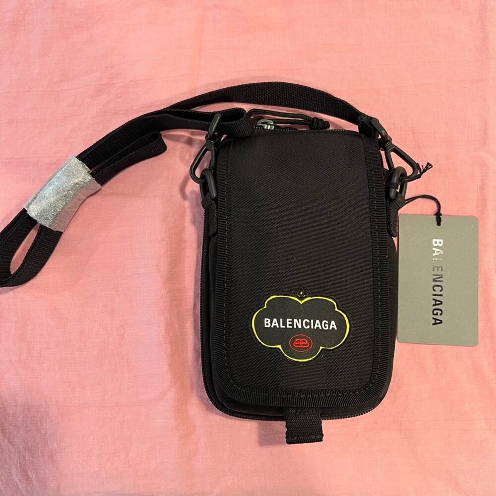 Balenciaga Explorer Crossbody Messenger Bag Nylon Black NWT AUTHENTIC fruit logo